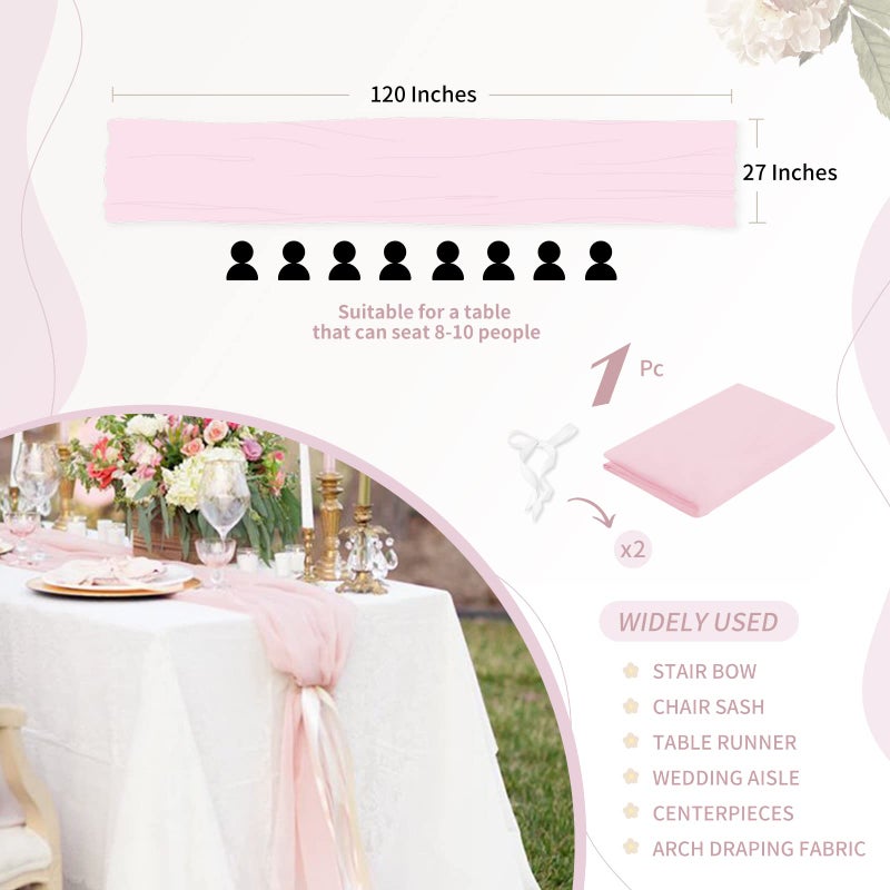 SoarDream Chiffon Table Runner 1 Piece 27x120 Inches Pink Rustic Sheer Fabric for Wedding Baby Shower Birthday Party Cake Table Decoration - Image 5
